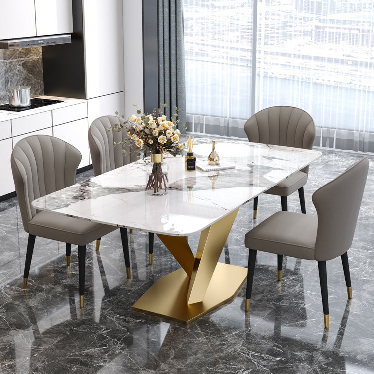 Rectangle Glam Dining Table White Tone Fixed Table with Sintered Stone Clearhalo ' dining_table' 'Dining Tables & Seating' 'Dining Tables' 'furn' 'furn_dining_table' 'Furniture' 'furniture_dining_table' 'Kitchen & Dining Furniture' 'kitchen&dining_furn' 'kitchen' 'kitchen_dining_table' 4033108