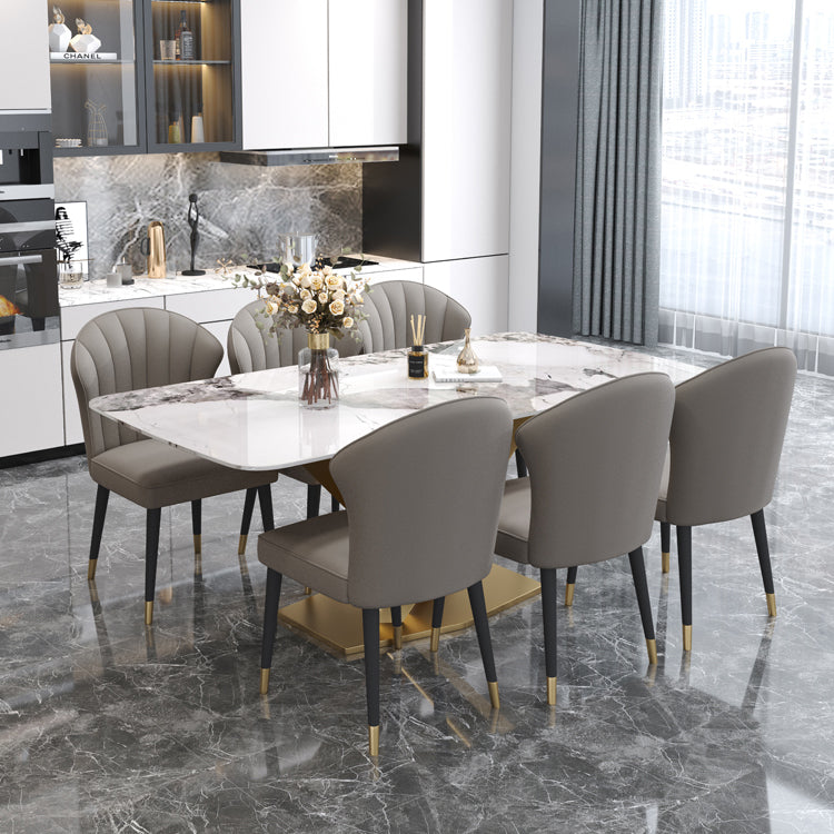 Rectangle Glam Dining Table White Tone Fixed Table with Sintered Stone Clearhalo ' dining_table' 'Dining Tables & Seating' 'Dining Tables' 'furn' 'furn_dining_table' 'Furniture' 'furniture_dining_table' 'Kitchen & Dining Furniture' 'kitchen&dining_furn' 'kitchen' 'kitchen_dining_table' 4033112