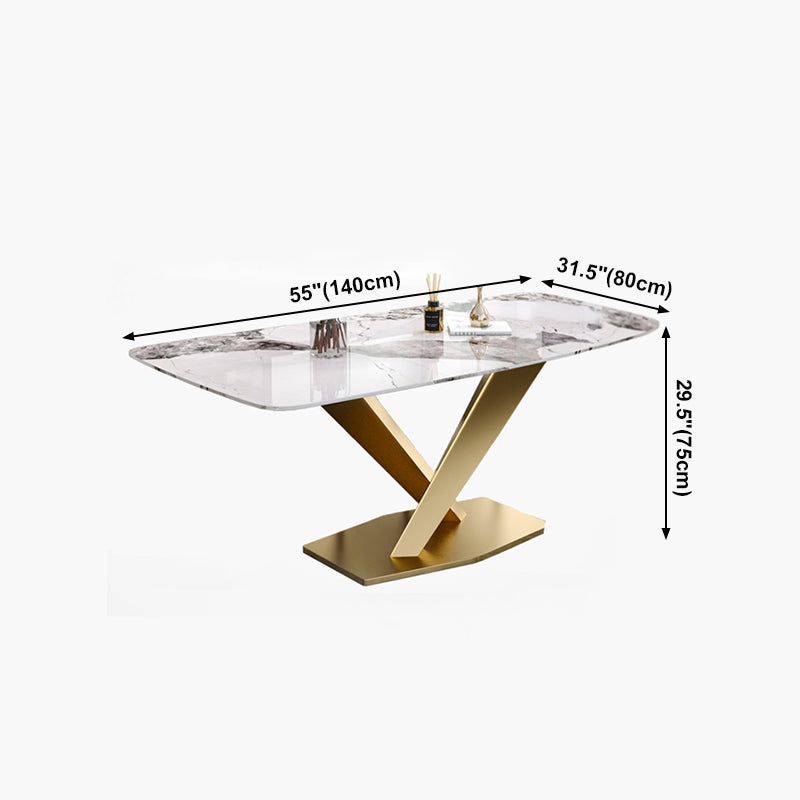 Rectangle Glam Dining Table White Tone Fixed Table with Sintered Stone Clearhalo ' dining_table' 'Dining Tables & Seating' 'Dining Tables' 'furn' 'furn_dining_table' 'Furniture' 'furniture_dining_table' 'Kitchen & Dining Furniture' 'kitchen&dining_furn' 'kitchen' 'kitchen_dining_table' 4033114