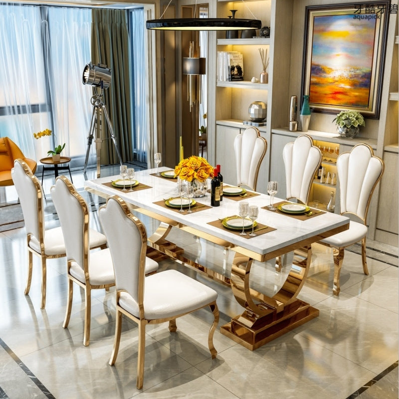 Rectangle Two-Color Dining Table Sintered Stone Table Luxury with Pedestal Clearhalo ' dining_table' 'Dining Tables & Seating' 'Dining Tables' 'furn' 'furn_dining_table' 'Furniture' 'furniture_dining_table' 'Kitchen & Dining Furniture' 'kitchen&dining_furn' 'kitchen' 'kitchen_dining_table' 4033128
