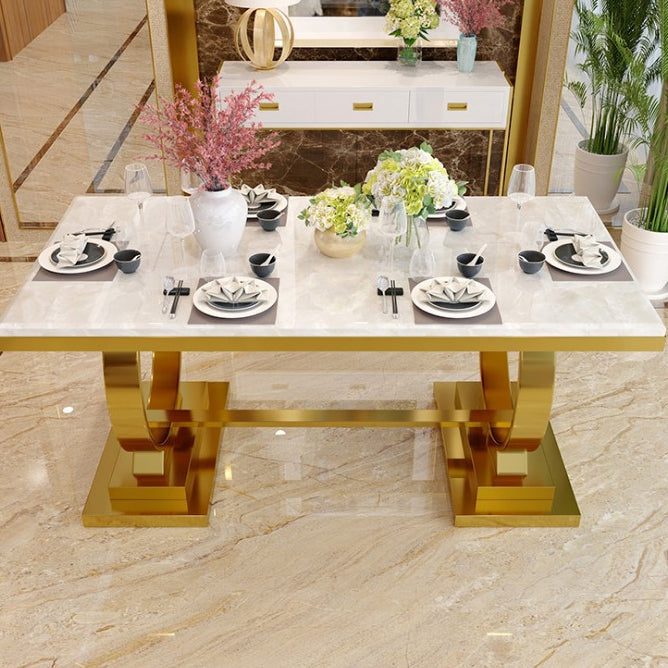 Rectangle Two-Color Dining Table Sintered Stone Table Luxury with Pedestal Clearhalo ' dining_table' 'Dining Tables & Seating' 'Dining Tables' 'furn' 'furn_dining_table' 'Furniture' 'furniture_dining_table' 'Kitchen & Dining Furniture' 'kitchen&dining_furn' 'kitchen' 'kitchen_dining_table' 4033133
