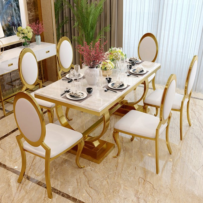 Rectangle Two-Color Dining Table Sintered Stone Table Luxury with Pedestal Clearhalo ' dining_table' 'Dining Tables & Seating' 'Dining Tables' 'furn' 'furn_dining_table' 'Furniture' 'furniture_dining_table' 'Kitchen & Dining Furniture' 'kitchen&dining_furn' 'kitchen' 'kitchen_dining_table' 4033135