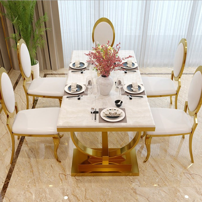 Rectangle Two-Color Dining Table Sintered Stone Table Luxury with Pedestal Clearhalo ' dining_table' 'Dining Tables & Seating' 'Dining Tables' 'furn' 'furn_dining_table' 'Furniture' 'furniture_dining_table' 'Kitchen & Dining Furniture' 'kitchen&dining_furn' 'kitchen' 'kitchen_dining_table' 4033136