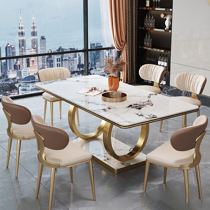 Rectangle Trestle Base Home Furniture Stainless Steel Dining Room Collection for Dining Room Clearhalo ' dining_table' 'Dining Tables & Seating' 'Dining Tables' 'furn' 'furn_dining_table' 'Furniture' 'furniture_dining_table' 'Kitchen & Dining Furniture' 'kitchen&dining_furn' 'kitchen' 'kitchen_dining_table' 4033168