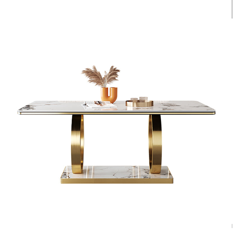 Rectangle Trestle Base Home Furniture Stainless Steel Dining Room Collection for Dining Room Without Chairs Clearhalo ' dining_table' 'Dining Tables & Seating' 'Dining Tables' 'furn' 'furn_dining_table' 'Furniture' 'furniture_dining_table' 'Kitchen & Dining Furniture' 'kitchen&dining_furn' 'kitchen' 'kitchen_dining_table' 4033172