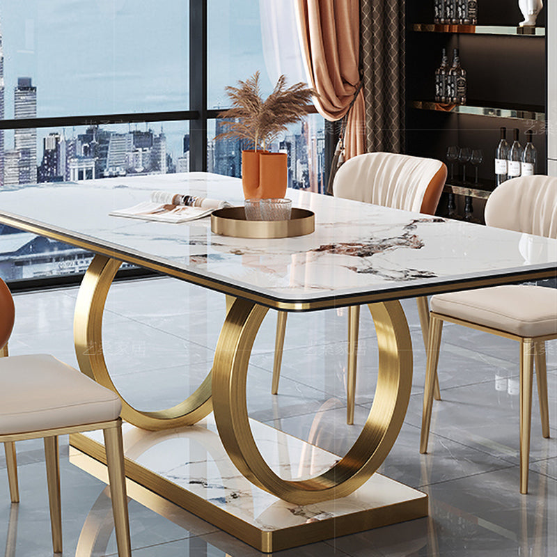 Rectangle Trestle Base Home Furniture Stainless Steel Dining Room Collection for Dining Room Clearhalo ' dining_table' 'Dining Tables & Seating' 'Dining Tables' 'furn' 'furn_dining_table' 'Furniture' 'furniture_dining_table' 'Kitchen & Dining Furniture' 'kitchen&dining_furn' 'kitchen' 'kitchen_dining_table' 4033173