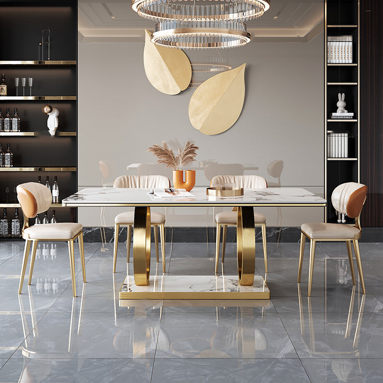 Rectangle Trestle Base Home Furniture Stainless Steel Dining Room Collection for Dining Room Clearhalo ' dining_table' 'Dining Tables & Seating' 'Dining Tables' 'furn' 'furn_dining_table' 'Furniture' 'furniture_dining_table' 'Kitchen & Dining Furniture' 'kitchen&dining_furn' 'kitchen' 'kitchen_dining_table' 4033177