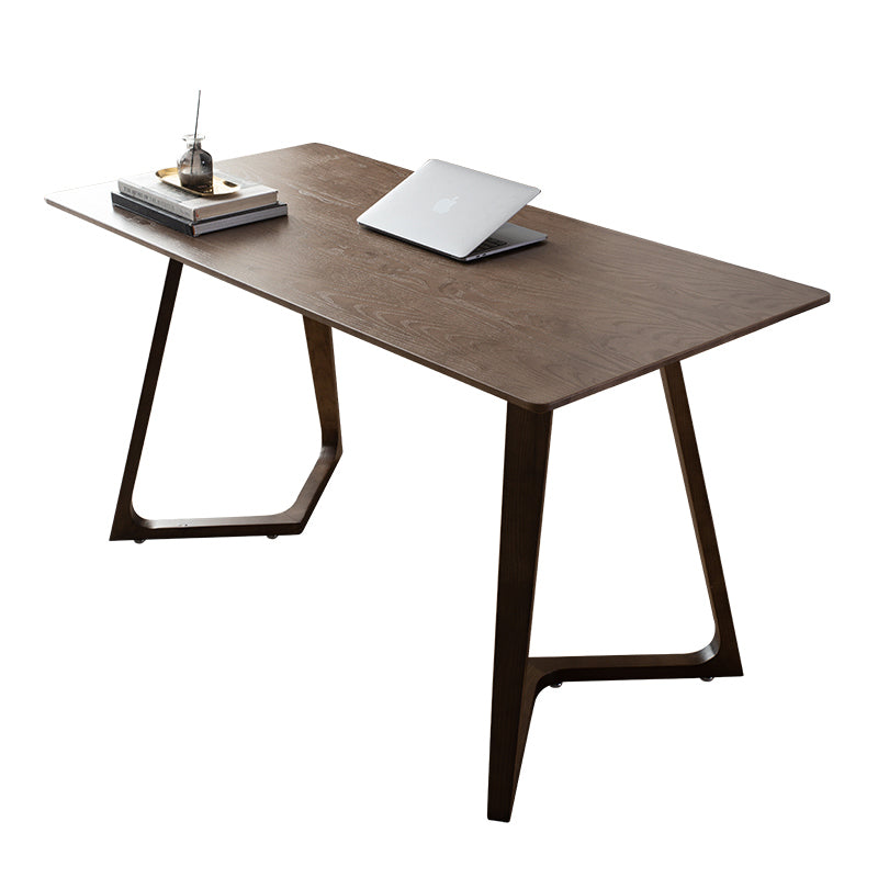 Rectangle Double Pedestal Industrial Dining Table Wood Color Fixed Table with Solid Wood Without Chairs Clearhalo ' dining_table' 'Dining Tables & Seating' 'Dining Tables' 'furn' 'furn_dining_table' 'Furniture' 'furniture_dining_table' 'Kitchen & Dining Furniture' 'kitchen&dining_furn' 'kitchen' 'kitchen_dining_table' 4033217