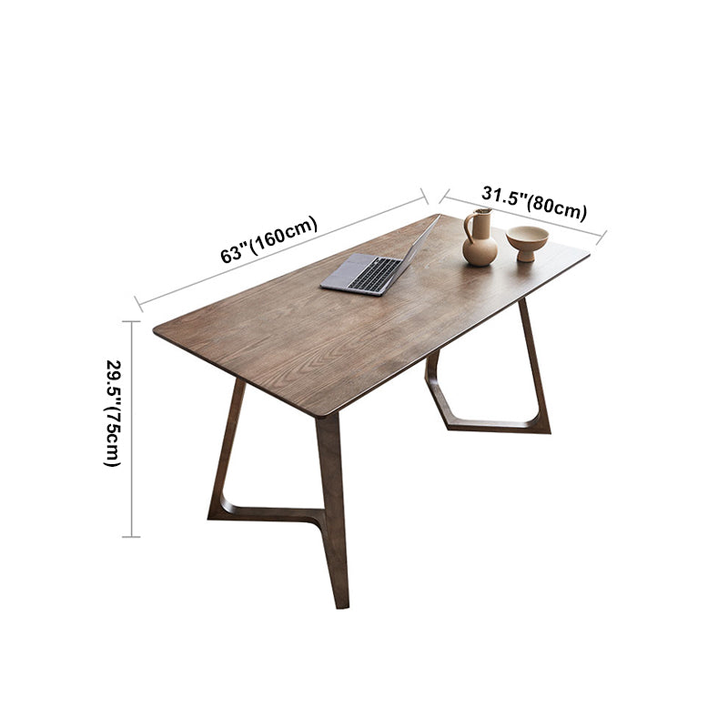 Rectangle Double Pedestal Industrial Dining Table Wood Color Fixed Table with Solid Wood Clearhalo ' dining_table' 'Dining Tables & Seating' 'Dining Tables' 'furn' 'furn_dining_table' 'Furniture' 'furniture_dining_table' 'Kitchen & Dining Furniture' 'kitchen&dining_furn' 'kitchen' 'kitchen_dining_table' 4033224