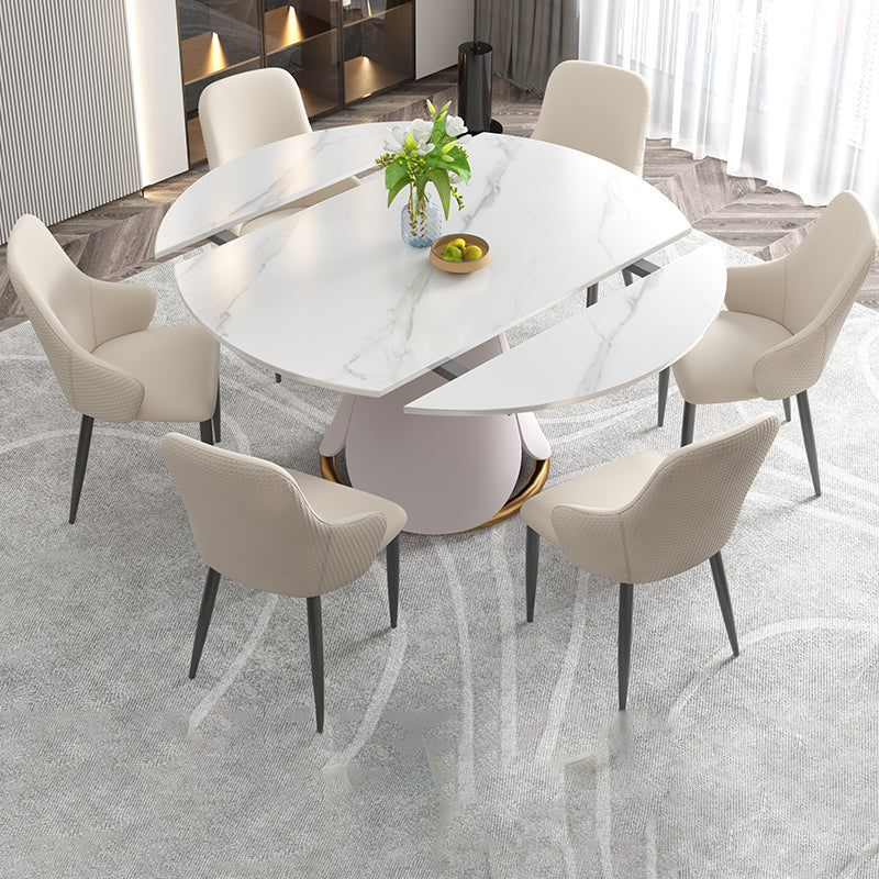 53.1''L Traditional Luxury Dining Table White Sintered Stone Round Table for Home White Without Chairs Clearhalo ' dining_table' 'Dining Tables & Seating' 'Dining Tables' 'furn' 'furn_dining_table' 'Furniture' 'furniture_dining_table' 'Kitchen & Dining Furniture' 'kitchen&dining_furn' 'kitchen' 'kitchen_dining_table' 4033241