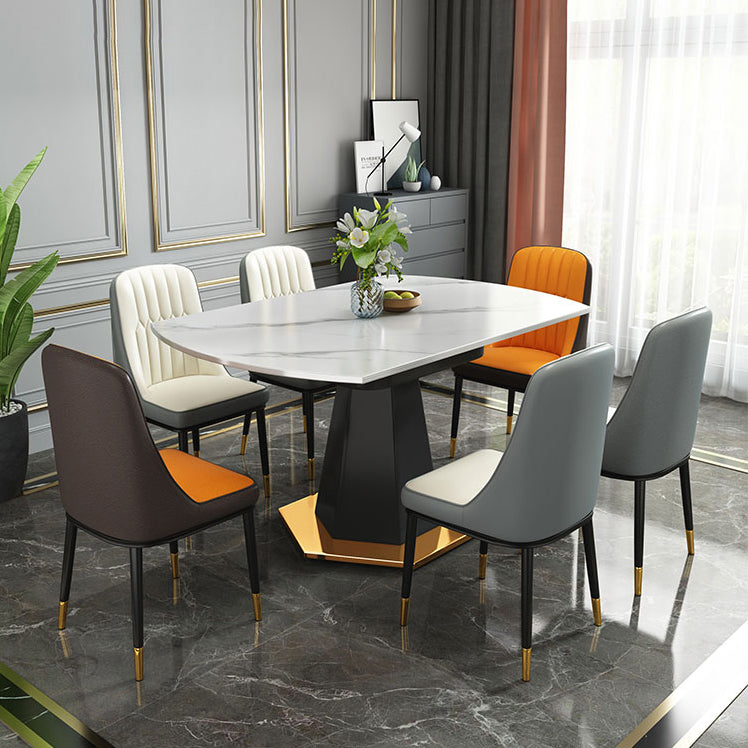 53.1''L Traditional Luxury Dining Table White Sintered Stone Round Table for Home Clearhalo ' dining_table' 'Dining Tables & Seating' 'Dining Tables' 'furn' 'furn_dining_table' 'Furniture' 'furniture_dining_table' 'Kitchen & Dining Furniture' 'kitchen&dining_furn' 'kitchen' 'kitchen_dining_table' 4033248