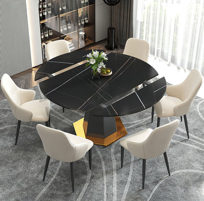 53.1''L Traditional Luxury Dining Table White Sintered Stone Round Table for Home Black Without Chairs Clearhalo ' dining_table' 'Dining Tables & Seating' 'Dining Tables' 'furn' 'furn_dining_table' 'Furniture' 'furniture_dining_table' 'Kitchen & Dining Furniture' 'kitchen&dining_furn' 'kitchen' 'kitchen_dining_table' 4033249