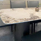 Rectangle Double Pedestal Glam Dining Table Brown Tone Fixed Table with Sintered Stone Clearhalo ' dining_table' 'Dining Tables & Seating' 'Dining Tables' 'furn' 'furn_dining_table' 'Furniture' 'furniture_dining_table' 'Kitchen & Dining Furniture' 'kitchen&dining_furn' 'kitchen' 'kitchen_dining_table' 4033258