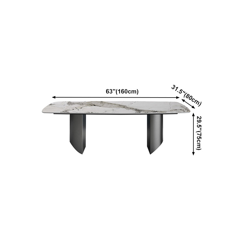Rectangle Double Pedestal Glam Dining Table Brown Tone Fixed Table with Sintered Stone Clearhalo ' dining_table' 'Dining Tables & Seating' 'Dining Tables' 'furn' 'furn_dining_table' 'Furniture' 'furniture_dining_table' 'Kitchen & Dining Furniture' 'kitchen&dining_furn' 'kitchen' 'kitchen_dining_table' 4033261