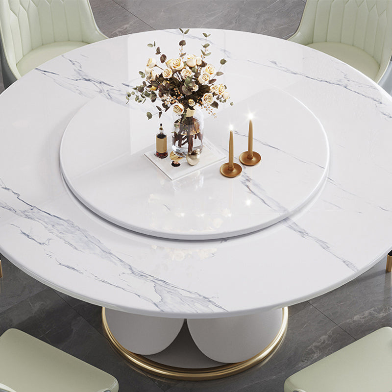 Traditional Luxury Dining Table White Round Sintered Stone Table with Pedestal Base Clearhalo ' dining_table' 'Dining Tables & Seating' 'Dining Tables' 'furn' 'furn_dining_table' 'Furniture' 'furniture_dining_table' 'Kitchen & Dining Furniture' 'kitchen&dining_furn' 'kitchen' 'kitchen_dining_table' 4033282