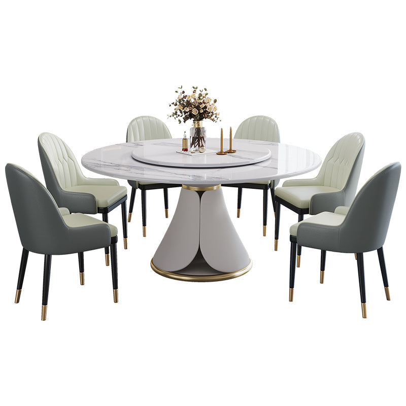 Traditional Luxury Dining Table White Round Sintered Stone Table with Pedestal Base Clearhalo ' dining_table' 'Dining Tables & Seating' 'Dining Tables' 'furn' 'furn_dining_table' 'Furniture' 'furniture_dining_table' 'Kitchen & Dining Furniture' 'kitchen&dining_furn' 'kitchen' 'kitchen_dining_table' 4033284