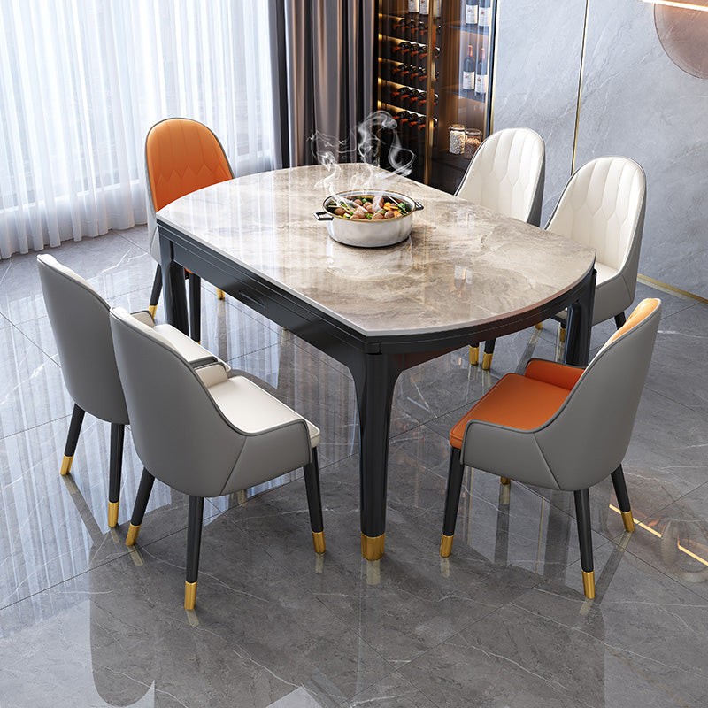 Traditional Luxury Style Dining Table Round Sintered Stone Table with 4 Legs Gray Without Chairs Clearhalo ' dining_table' 'Dining Tables & Seating' 'Dining Tables' 'furn' 'furn_dining_table' 'Furniture' 'furniture_dining_table' 'Kitchen & Dining Furniture' 'kitchen&dining_furn' 'kitchen' 'kitchen_dining_table' 4033299