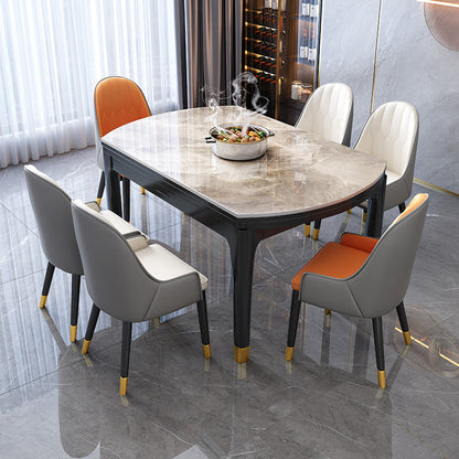 Traditional Luxury Style Dining Table Round Sintered Stone Table with 4 Legs Gray Without Chairs Clearhalo ' dining_table' 'Dining Tables & Seating' 'Dining Tables' 'furn' 'furn_dining_table' 'Furniture' 'furniture_dining_table' 'Kitchen & Dining Furniture' 'kitchen&dining_furn' 'kitchen' 'kitchen_dining_table' 4033299