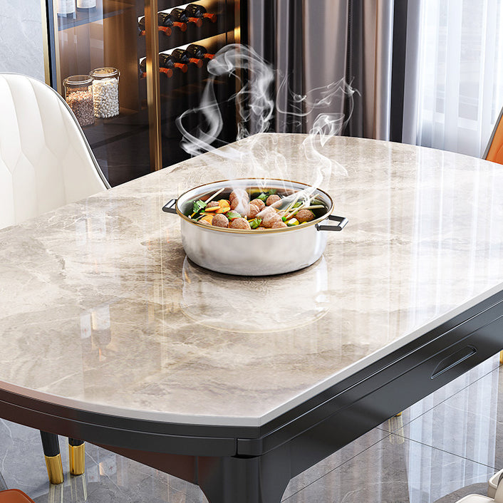 Traditional Luxury Style Dining Table Round Sintered Stone Table with 4 Legs Clearhalo ' dining_table' 'Dining Tables & Seating' 'Dining Tables' 'furn' 'furn_dining_table' 'Furniture' 'furniture_dining_table' 'Kitchen & Dining Furniture' 'kitchen&dining_furn' 'kitchen' 'kitchen_dining_table' 4033304