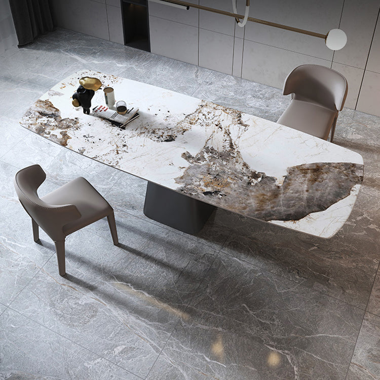 Metal Traditional Luxury Rectangular Dining Table Sintered Stone Top Table with Pedestal Base Clearhalo ' dining_table' 'Dining Tables & Seating' 'Dining Tables' 'furn' 'furn_dining_table' 'Furniture' 'furniture_dining_table' 'Kitchen & Dining Furniture' 'kitchen&dining_furn' 'kitchen' 'kitchen_dining_table' 4033325