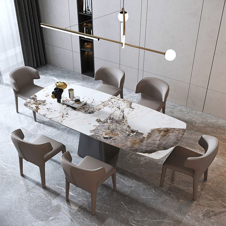 Metal Traditional Luxury Rectangular Dining Table Sintered Stone Top Table with Pedestal Base Clearhalo ' dining_table' 'Dining Tables & Seating' 'Dining Tables' 'furn' 'furn_dining_table' 'Furniture' 'furniture_dining_table' 'Kitchen & Dining Furniture' 'kitchen&dining_furn' 'kitchen' 'kitchen_dining_table' 4033327