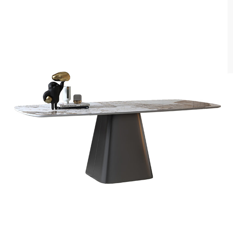 Metal Traditional Luxury Rectangular Dining Table Sintered Stone Top Table with Pedestal Base Without Chairs Clearhalo ' dining_table' 'Dining Tables & Seating' 'Dining Tables' 'furn' 'furn_dining_table' 'Furniture' 'furniture_dining_table' 'Kitchen & Dining Furniture' 'kitchen&dining_furn' 'kitchen' 'kitchen_dining_table' 4033329