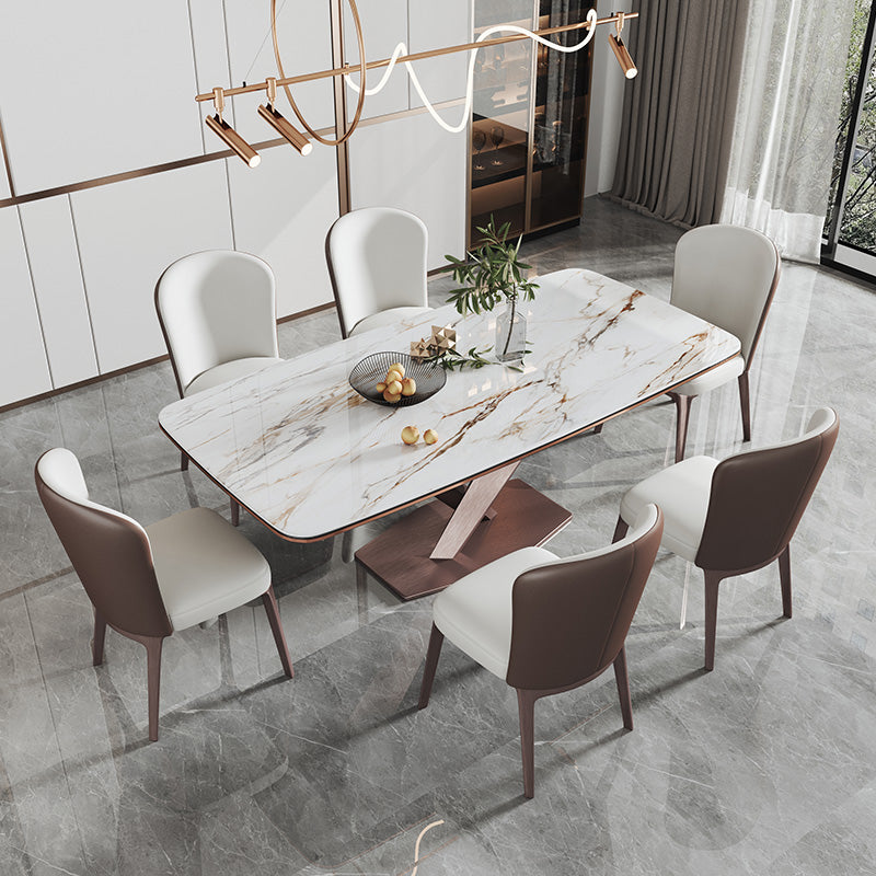 Glam Rectangle White Dining Table Sintered Stone Top Kitchen Dining Table with Pedestal Base Clearhalo ' dining_table' 'Dining Tables & Seating' 'Dining Tables' 'furn' 'furn_dining_table' 'Furniture' 'furniture_dining_table' 'Kitchen & Dining Furniture' 'kitchen&dining_furn' 'kitchen' 'kitchen_dining_table' 4033452