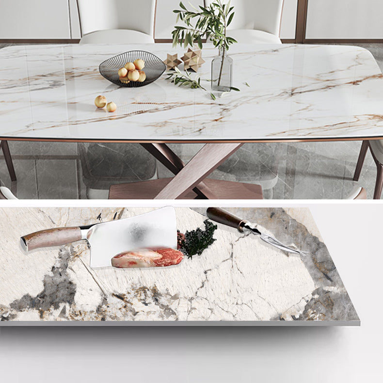 Glam Rectangle White Dining Table Sintered Stone Top Kitchen Dining Table with Pedestal Base Clearhalo ' dining_table' 'Dining Tables & Seating' 'Dining Tables' 'furn' 'furn_dining_table' 'Furniture' 'furniture_dining_table' 'Kitchen & Dining Furniture' 'kitchen&dining_furn' 'kitchen' 'kitchen_dining_table' 4033459