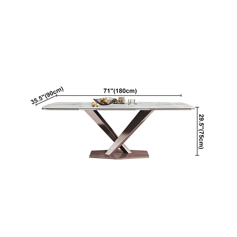 Glam Rectangle White Dining Table Sintered Stone Top Kitchen Dining Table with Pedestal Base Clearhalo ' dining_table' 'Dining Tables & Seating' 'Dining Tables' 'furn' 'furn_dining_table' 'Furniture' 'furniture_dining_table' 'Kitchen & Dining Furniture' 'kitchen&dining_furn' 'kitchen' 'kitchen_dining_table' 4033465