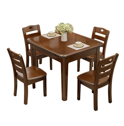 Rectangle 4 Legs Vintage Dining Table Wood Color Extendable Table of Solid Wood Brown Without Chairs Clearhalo ' dining_table' 'Dining Tables & Seating' 'Dining Tables' 'furn' 'furn_dining_table' 'Furniture' 'furniture_dining_table' 'Kitchen & Dining Furniture' 'kitchen&dining_furn' 'kitchen' 'kitchen_dining_table' 4033496