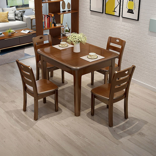 Rectangle 4 Legs Vintage Dining Table Wood Color Extendable Table of Solid Wood Clearhalo ' dining_table' 'Dining Tables & Seating' 'Dining Tables' 'furn' 'furn_dining_table' 'Furniture' 'furniture_dining_table' 'Kitchen & Dining Furniture' 'kitchen&dining_furn' 'kitchen' 'kitchen_dining_table' 4033501
