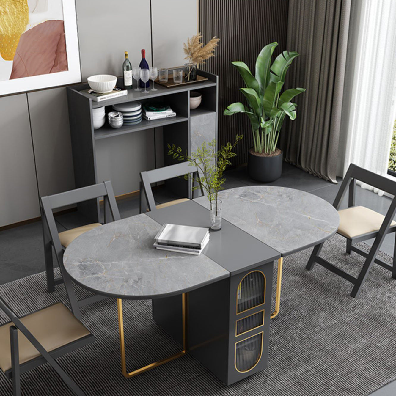 59''L Minimalist Folding Kitchen Dining Table Oval Dining Table with Pedestal Base Clearhalo ' dining_table' 'Dining Tables & Seating' 'Dining Tables' 'furn' 'furn_dining_table' 'Furniture' 'furniture_dining_table' 'Kitchen & Dining Furniture' 'kitchen&dining_furn' 'kitchen' 'kitchen_dining_table' 4033552