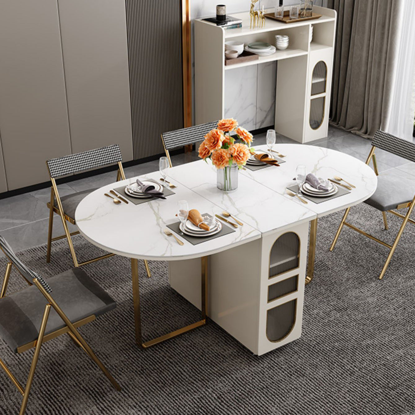 59''L Minimalist Folding Kitchen Dining Table Oval Dining Table with Pedestal Base White Without Chairs Clearhalo ' dining_table' 'Dining Tables & Seating' 'Dining Tables' 'furn' 'furn_dining_table' 'Furniture' 'furniture_dining_table' 'Kitchen & Dining Furniture' 'kitchen&dining_furn' 'kitchen' 'kitchen_dining_table' 4033555