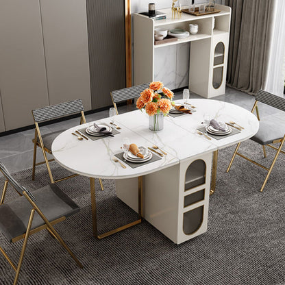 59''L Minimalist Folding Kitchen Dining Table Oval Dining Table with Pedestal Base White Without Chairs Clearhalo ' dining_table' 'Dining Tables & Seating' 'Dining Tables' 'furn' 'furn_dining_table' 'Furniture' 'furniture_dining_table' 'Kitchen & Dining Furniture' 'kitchen&dining_furn' 'kitchen' 'kitchen_dining_table' 4033555