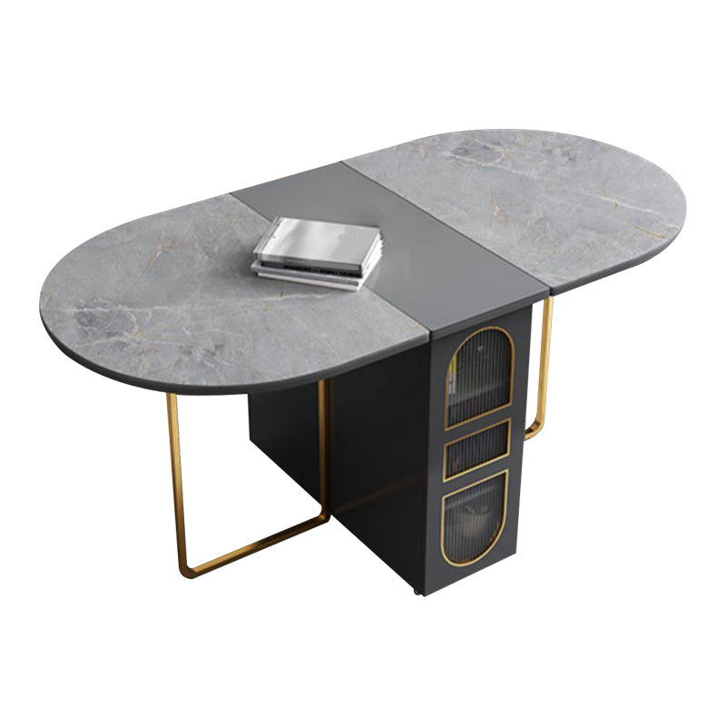 59''L Minimalist Folding Kitchen Dining Table Oval Dining Table with Pedestal Base Gray Without Chairs Clearhalo ' dining_table' 'Dining Tables & Seating' 'Dining Tables' 'furn' 'furn_dining_table' 'Furniture' 'furniture_dining_table' 'Kitchen & Dining Furniture' 'kitchen&dining_furn' 'kitchen' 'kitchen_dining_table' 4033556