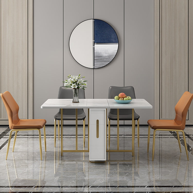 51.2''L Contemporary Sintered Stone Dining Table Folding White Dining Table for Kitchen Clearhalo ' dining_table' 'Dining Tables & Seating' 'Dining Tables' 'furn' 'furn_dining_table' 'Furniture' 'furniture_dining_table' 'Kitchen & Dining Furniture' 'kitchen&dining_furn' 'kitchen' 'kitchen_dining_table' 4033586