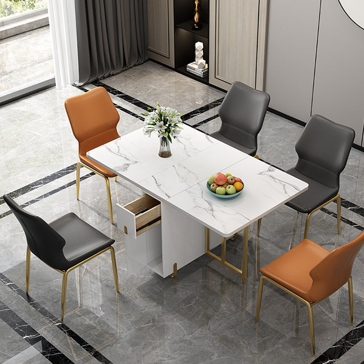 51.2''L Contemporary Sintered Stone Dining Table Folding White Dining Table for Kitchen Clearhalo ' dining_table' 'Dining Tables & Seating' 'Dining Tables' 'furn' 'furn_dining_table' 'Furniture' 'furniture_dining_table' 'Kitchen & Dining Furniture' 'kitchen&dining_furn' 'kitchen' 'kitchen_dining_table' 4033587