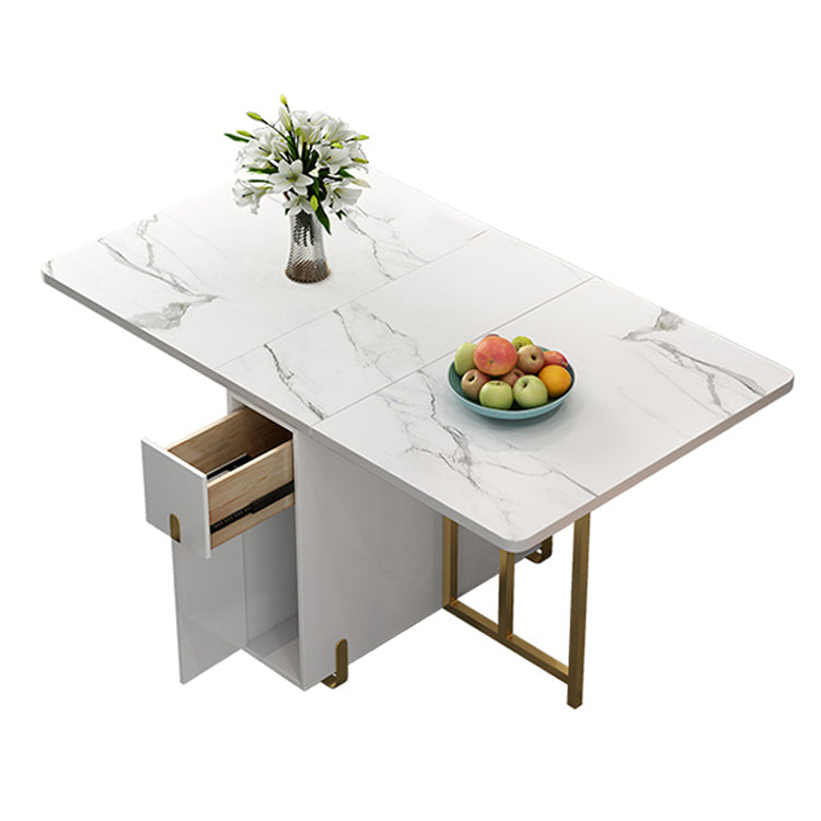 51.2''L Contemporary Sintered Stone Dining Table Folding White Dining Table for Kitchen Gold Without Chairs Clearhalo ' dining_table' 'Dining Tables & Seating' 'Dining Tables' 'furn' 'furn_dining_table' 'Furniture' 'furniture_dining_table' 'Kitchen & Dining Furniture' 'kitchen&dining_furn' 'kitchen' 'kitchen_dining_table' 4033590