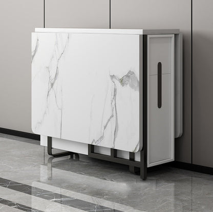 51.2''L Contemporary Sintered Stone Dining Table Folding White Dining Table for Kitchen Black Without Chairs Clearhalo ' dining_table' 'Dining Tables & Seating' 'Dining Tables' 'furn' 'furn_dining_table' 'Furniture' 'furniture_dining_table' 'Kitchen & Dining Furniture' 'kitchen&dining_furn' 'kitchen' 'kitchen_dining_table' 4033595