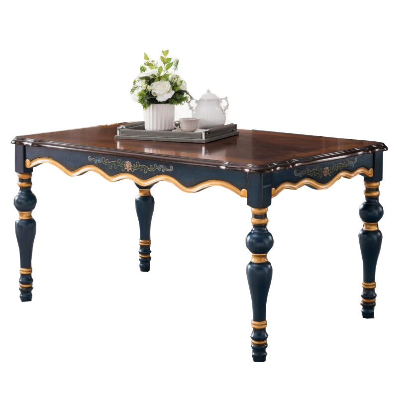 Rectangle Wood Color Dining Table Solid Rubberwood Table Victorian with 4 Legs Blue 51.2"L x 31.5"W x 29.5"H Without Chairs Clearhalo ' dining_table' 'Dining Tables & Seating' 'Dining Tables' 'furn' 'furn_dining_table' 'Furniture' 'furniture_dining_table' 'Kitchen & Dining Furniture' 'kitchen&dining_furn' 'kitchen' 'kitchen_dining_table' 4033635