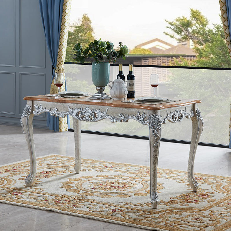Rectangle Wood Color Dining Table Solid Rubberwood Table Victorian with 4 Legs White 55.1"L x 31.5"W x 32.3"H Without Chairs Clearhalo ' dining_table' 'Dining Tables & Seating' 'Dining Tables' 'furn' 'furn_dining_table' 'Furniture' 'furniture_dining_table' 'Kitchen & Dining Furniture' 'kitchen&dining_furn' 'kitchen' 'kitchen_dining_table' 4033636