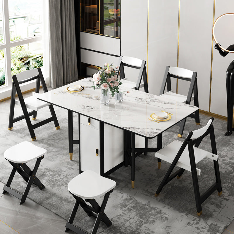 Modern Style White Dining Table Rectangle Drop-Leaf Dining Table for Home Use Clearhalo ' dining_table' 'Dining Tables & Seating' 'Dining Tables' 'furn' 'furn_dining_table' 'Furniture' 'furniture_dining_table' 'Kitchen & Dining Furniture' 'kitchen&dining_furn' 'kitchen' 'kitchen_dining_table' 4033675