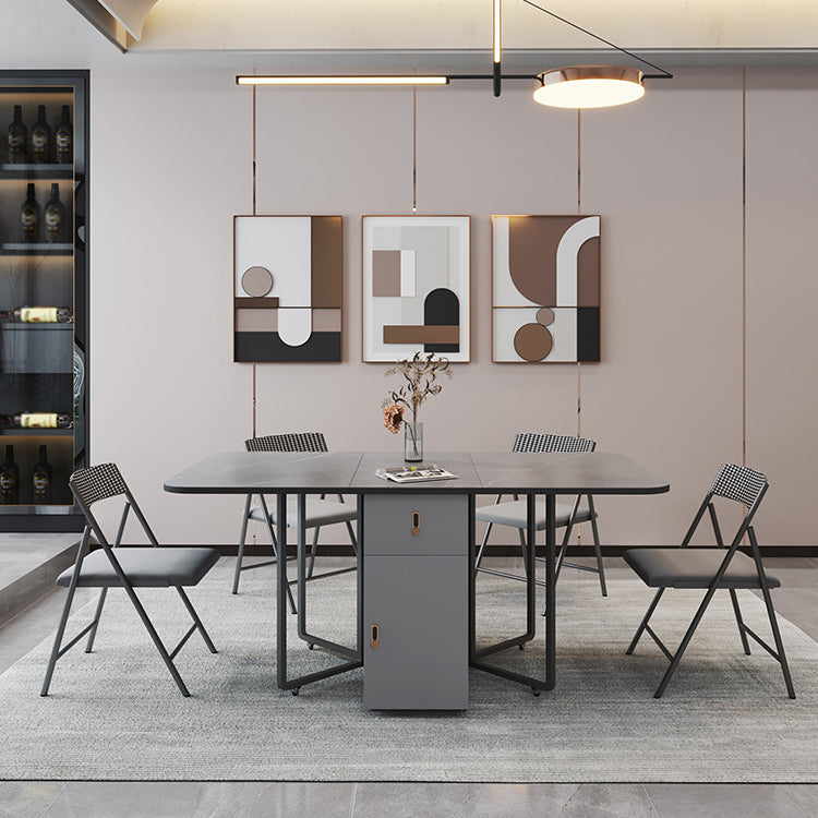 Modern Style Dining Table Sintered Stone Drop-Leaf Dining Table for Home Use Clearhalo ' dining_table' 'Dining Tables & Seating' 'Dining Tables' 'furn' 'furn_dining_table' 'Furniture' 'furniture_dining_table' 'Kitchen & Dining Furniture' 'kitchen&dining_furn' 'kitchen' 'kitchen_dining_table' 4033686