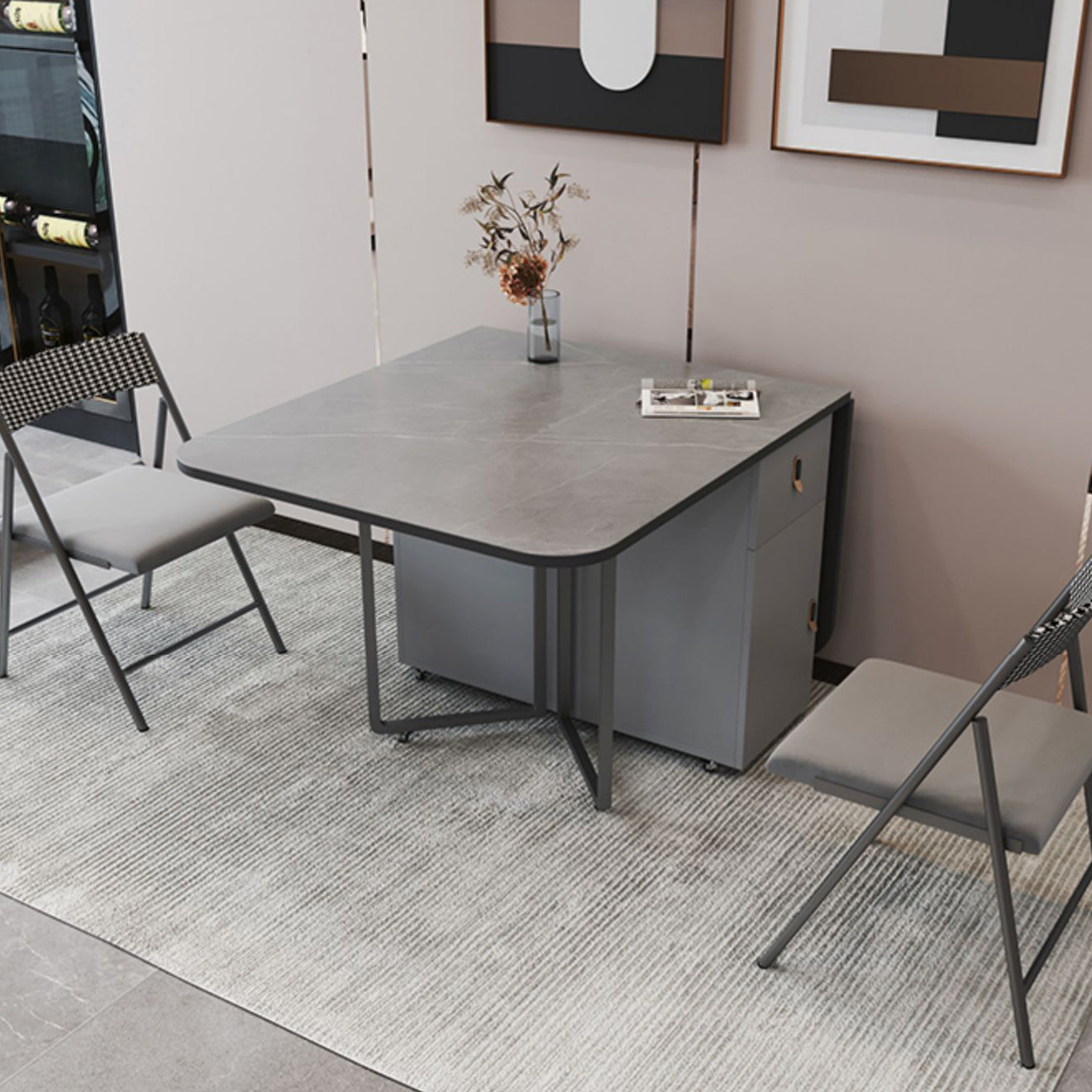 Modern Style Dining Table Sintered Stone Drop-Leaf Dining Table for Home Use Clearhalo ' dining_table' 'Dining Tables & Seating' 'Dining Tables' 'furn' 'furn_dining_table' 'Furniture' 'furniture_dining_table' 'Kitchen & Dining Furniture' 'kitchen&dining_furn' 'kitchen' 'kitchen_dining_table' 4033697