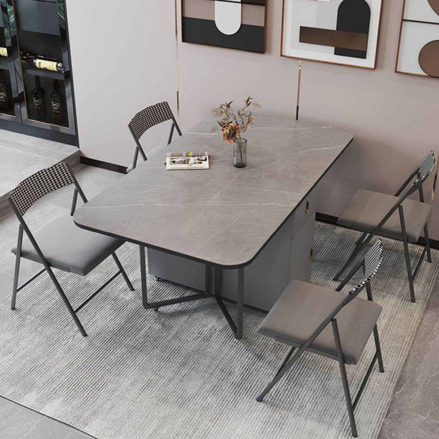 Modern Style Dining Table Sintered Stone Drop-Leaf Dining Table for Home Use Clearhalo ' dining_table' 'Dining Tables & Seating' 'Dining Tables' 'furn' 'furn_dining_table' 'Furniture' 'furniture_dining_table' 'Kitchen & Dining Furniture' 'kitchen&dining_furn' 'kitchen' 'kitchen_dining_table' 4033698