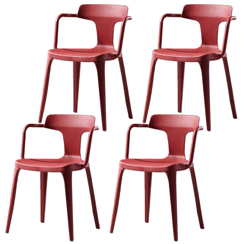 Contemporary Style Plastic Dining Chairs Dining Arm Side Chairs for Kitchen Crimson 4 Piece Set Clearhalo ' kitchen&dining_furn' 'Dining Chairs' 'Dining Tables & Seating' 'dining_chair' 'furn' 'furn_dining_chair' 'Furniture' 'furniture_dining_chair' 'Kitchen & Dining Furniture' 'kitchen' 4037645