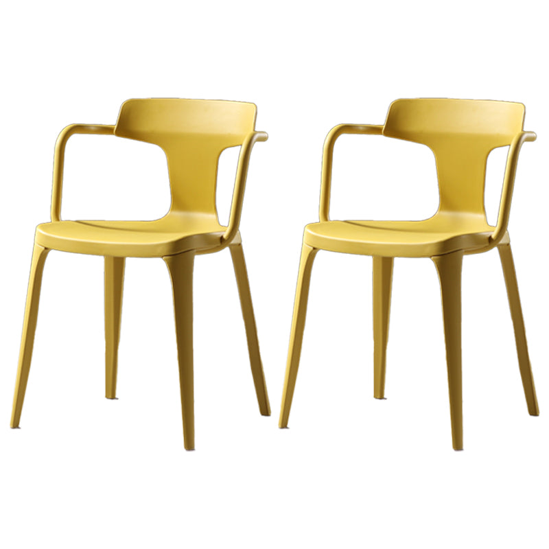 Contemporary Style Plastic Dining Chairs Dining Arm Side Chairs for Kitchen Yellow 2 Piece Set Clearhalo ' kitchen&dining_furn' 'Dining Chairs' 'Dining Tables & Seating' 'dining_chair' 'furn' 'furn_dining_chair' 'Furniture' 'furniture_dining_chair' 'Kitchen & Dining Furniture' 'kitchen' 4037659