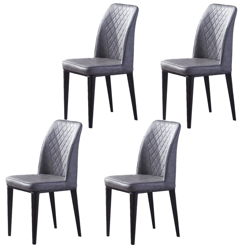 Scandinavian Indoor Side Chair Metal Upholstered Solid Back Dining Room Chair Dark Gray-Black 4 Piece Set Clearhalo ' kitchen&dining_furn' 'Dining Chairs' 'Dining Tables & Seating' 'dining_chair' 'furn' 'furn_dining_chair' 'Furniture' 'furniture_dining_chair' 'Kitchen & Dining Furniture' 'kitchen' 4037691