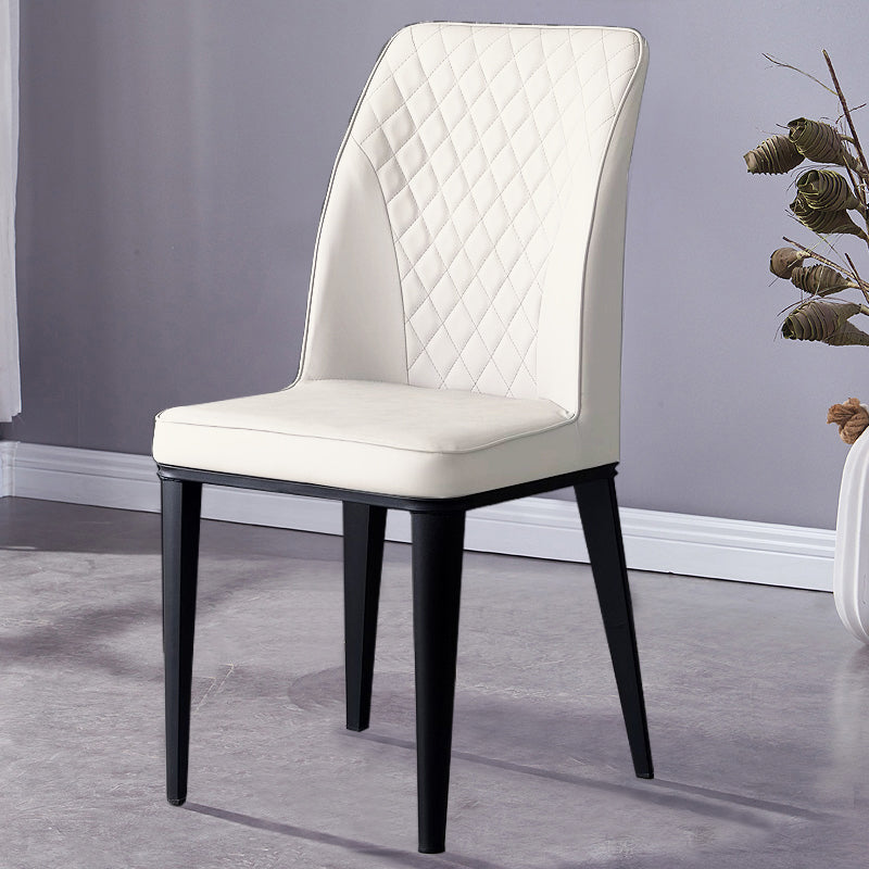 Scandinavian Indoor Side Chair Metal Upholstered Solid Back Dining Room Chair Off-White 1 Piece Clearhalo ' kitchen&dining_furn' 'Dining Chairs' 'Dining Tables & Seating' 'dining_chair' 'furn' 'furn_dining_chair' 'Furniture' 'furniture_dining_chair' 'Kitchen & Dining Furniture' 'kitchen' 4037705