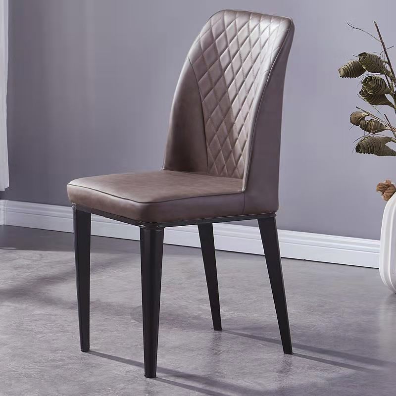 Scandinavian Indoor Side Chair Metal Upholstered Solid Back Dining Room Chair Brown 1 Piece Clearhalo ' kitchen&dining_furn' 'Dining Chairs' 'Dining Tables & Seating' 'dining_chair' 'furn' 'furn_dining_chair' 'Furniture' 'furniture_dining_chair' 'Kitchen & Dining Furniture' 'kitchen' 4037708